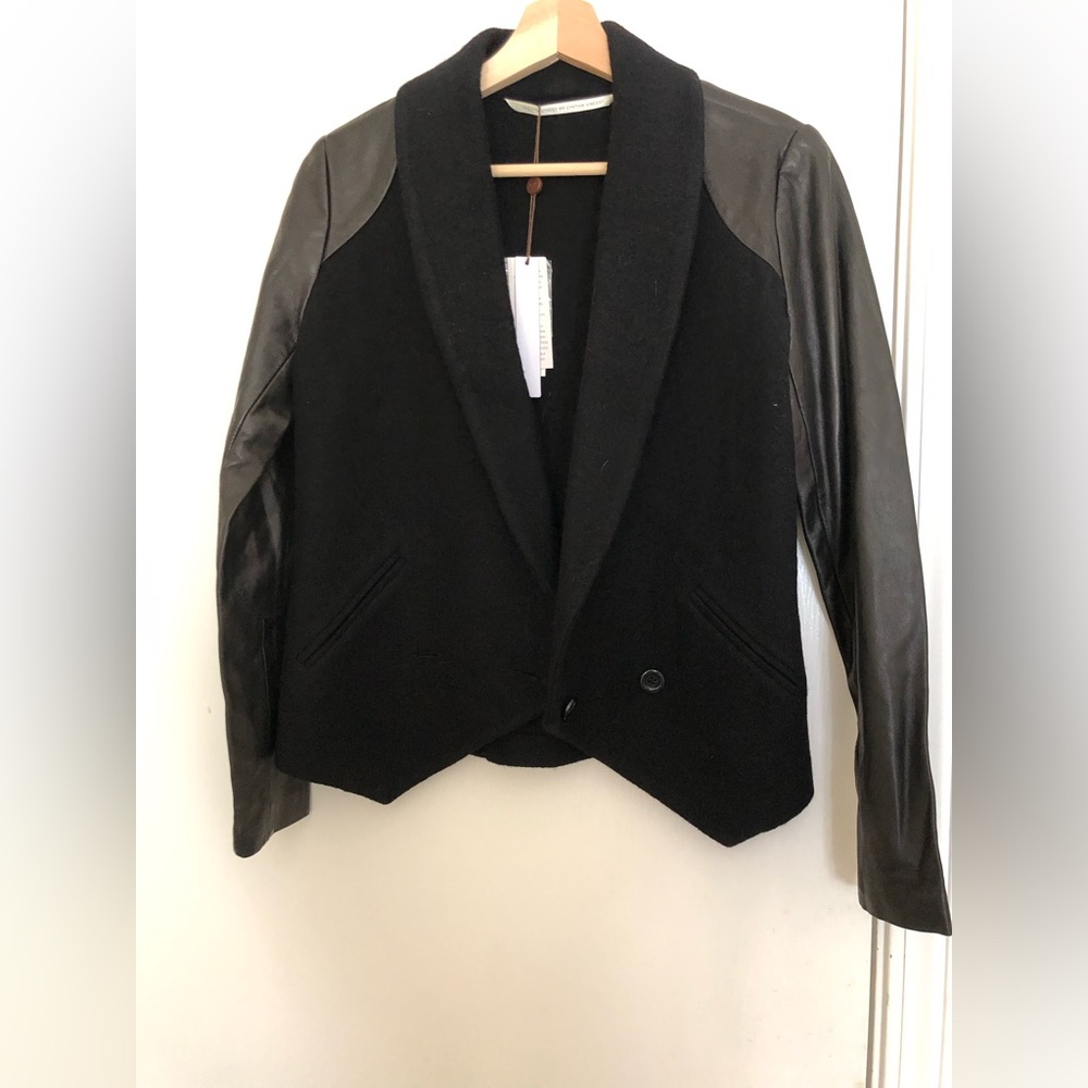 Twelfth Street by Cynthia Vincent - Textured Black Jacket w/ Faux Leather, Size2